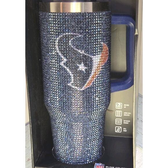 HOUSTON TEXANS BLING COLOSSAL 46 OZ TUMBLER - NIB Blue NFL INSULATED HANDLE - Picture 1 of 7